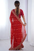 Outstanding Red Sequins Georgette Wedding Wear Saree With Blouse
