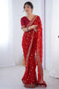 Outstanding Red Sequins Georgette Wedding Wear Saree With Blouse