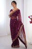 Impressive Wine Printed Georgette Traditional Saree With Blouse