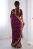 Impressive Wine Printed Georgette Traditional Saree With Blouse