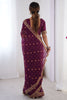Impressive Wine Printed Georgette Traditional Saree With Blouse
