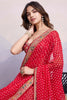 Stylish Red Bandhani Printed Georgette Wedding Wear Saree