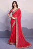 Stylish Red Bandhani Printed Georgette Wedding Wear Saree
