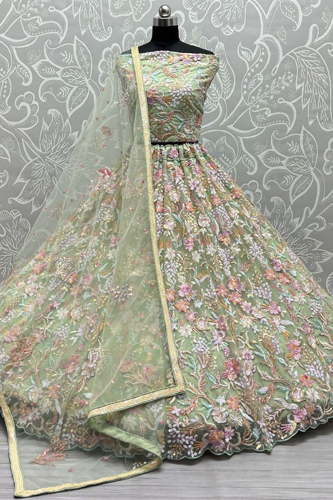 Pretty Light Green Multi-Thread Work Net Bridesmaid Lehenga Choli