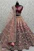 Surprising Pink Embroidered Velvet Bridal Lehenga Choli With Dupatta