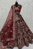 Surprising Maroon Velvet Bridal Lehenga Choli With Double Dupatta