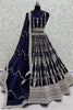 Alluring Navy Blue Embroidered Satin Reception Wear Lehenga Choli