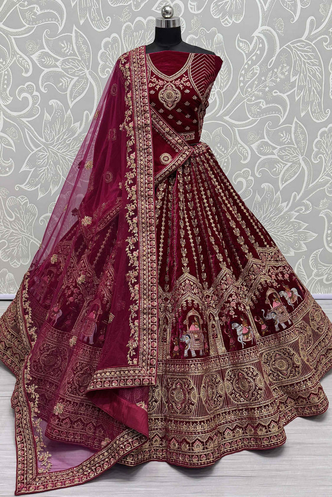 Precious Rani Pink Velvet Bridal Lehenga Choli With Double Dupatta