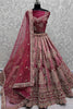 Spectacular Pink Embroidered Velvet Bridal Lehenga Choli With Dupatta