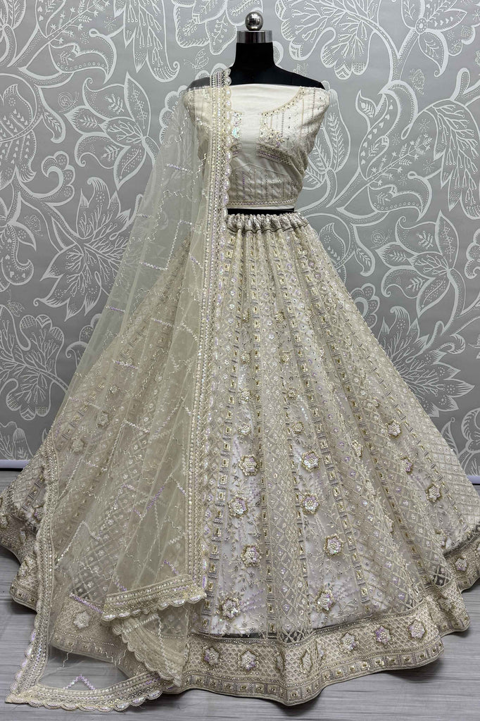 Awesome Off-White Sequins Net Wedding Wear Lehenga Choli