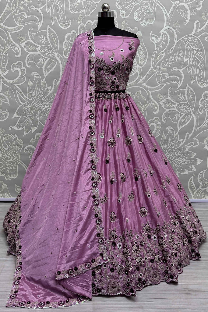 Pretty Lilac Color Sequins Chinon Wedding Wear Lehenga Choli