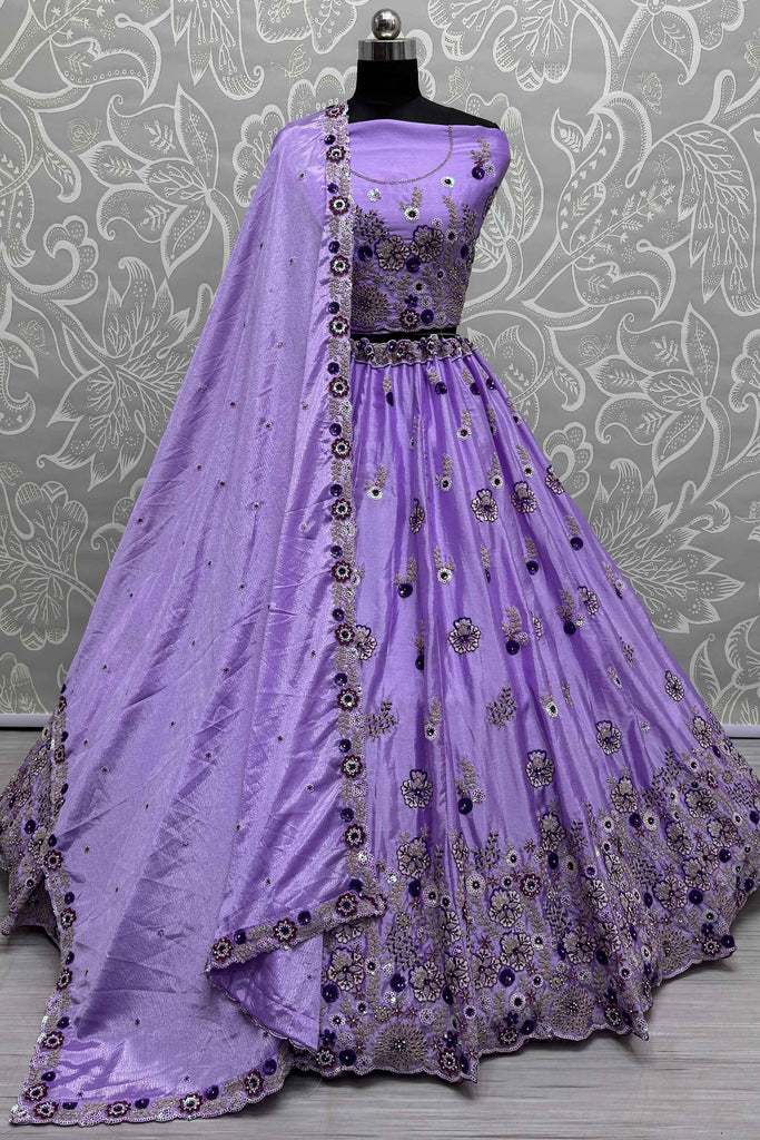 Beautiful Purple Sequins Chinon Designer Lehenga Choli With Dupatta