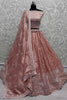 Dazzling Peach Sequins Organza Bridesmaid Lehenga Choli With Dupatta