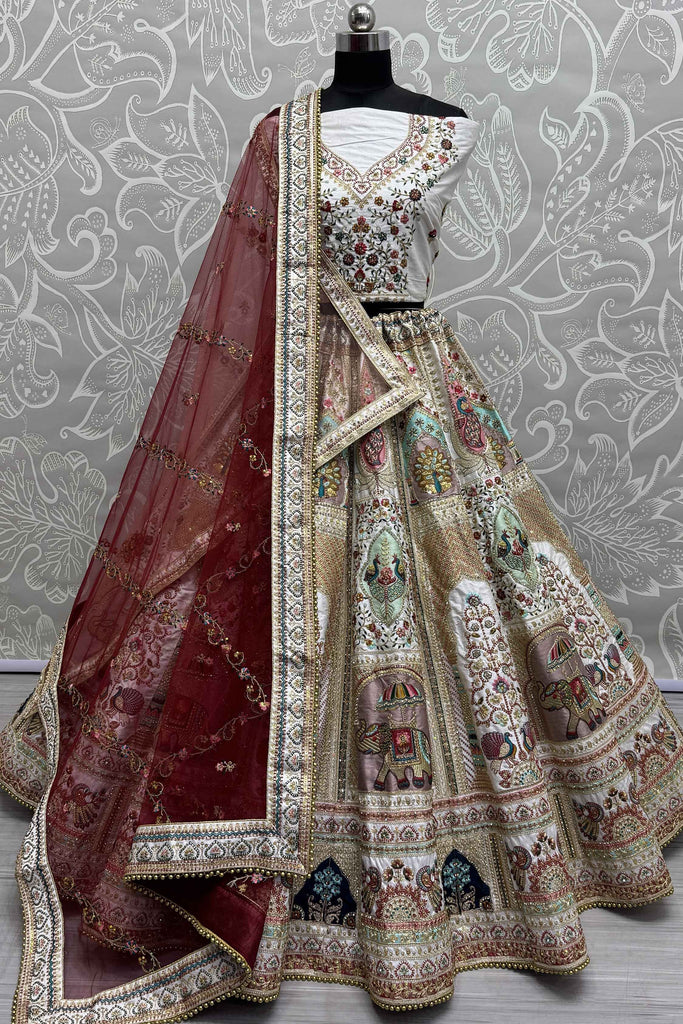 Surprising White Silk Bridal Lehenga Choli With Double Dupatta