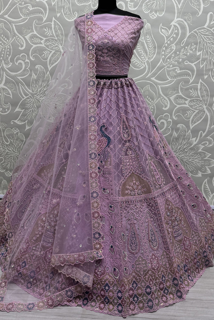 Ravishing Purple Multi-Thread Work Net Designer Lehenga Choli