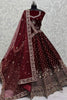 Alluring Maroon Velvet Bridal Lehenga Choli With Double Dupatta