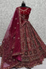 Lovely Red Jarkan Work Velvet Bridal Lehenga Choli With Double Dupatta