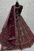 Delightful Maroon Velvet Bridal Lehenga Choli With Double Dupatta