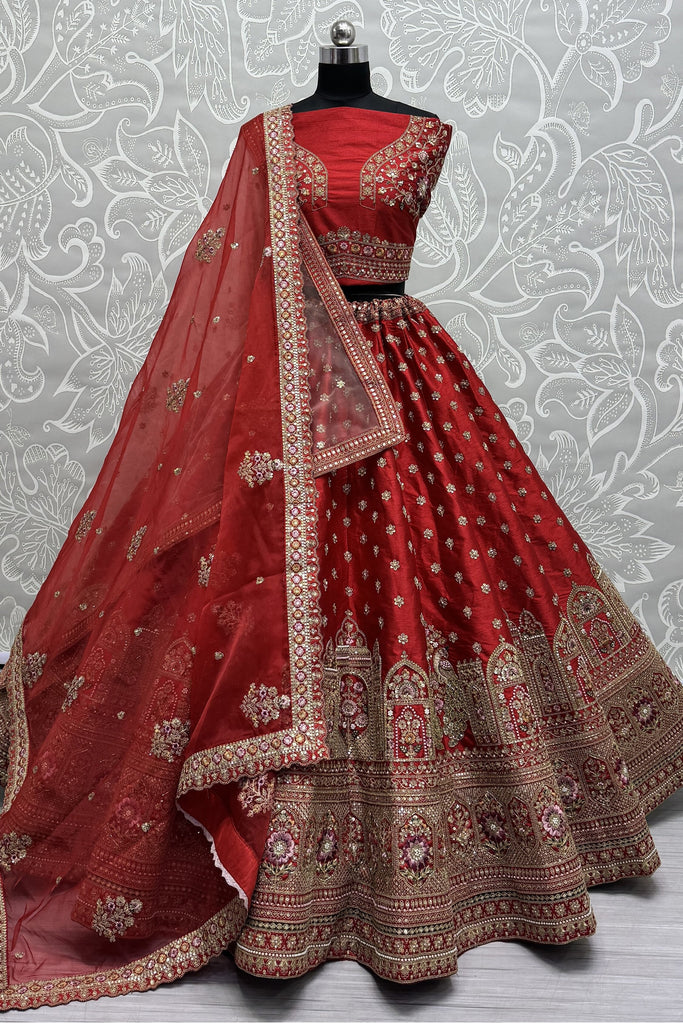 Marvelous Red Silk Bridal Lehenga Choli With Double Dupatta