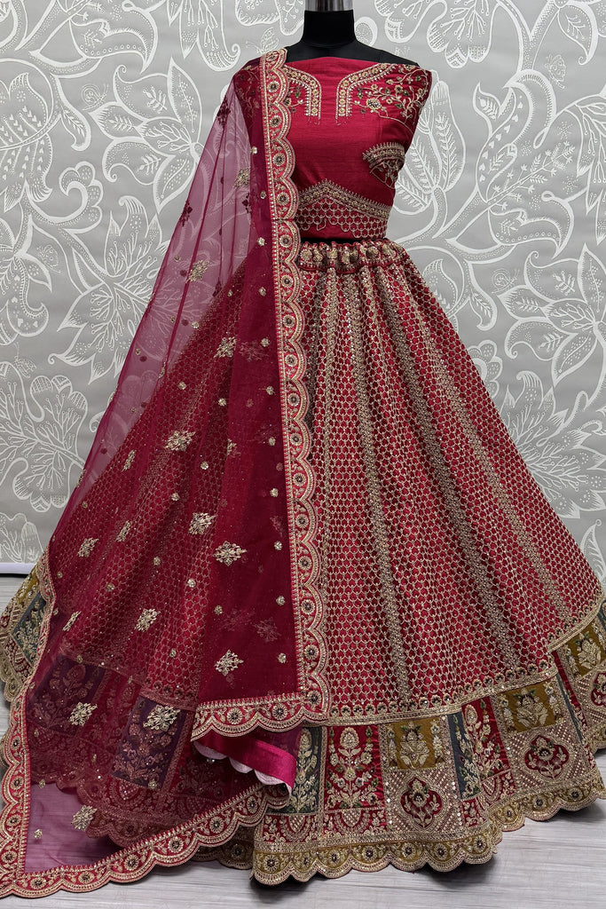 Captivating Pink Embroidered Silk Bridal Lehenga Choli With Dupatta