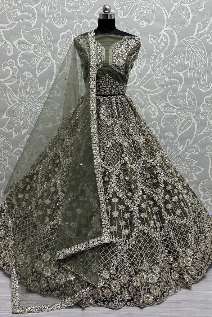 Precious Green Dori Work Net Bridesmaid Lehenga Choli With Dupatta