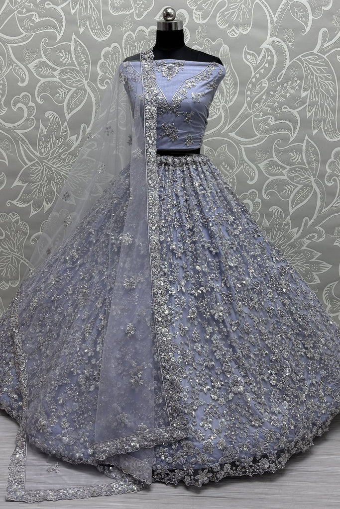 Magnetic Ice Blue Sequins Work Net Engagement Wear Lehenga Choli