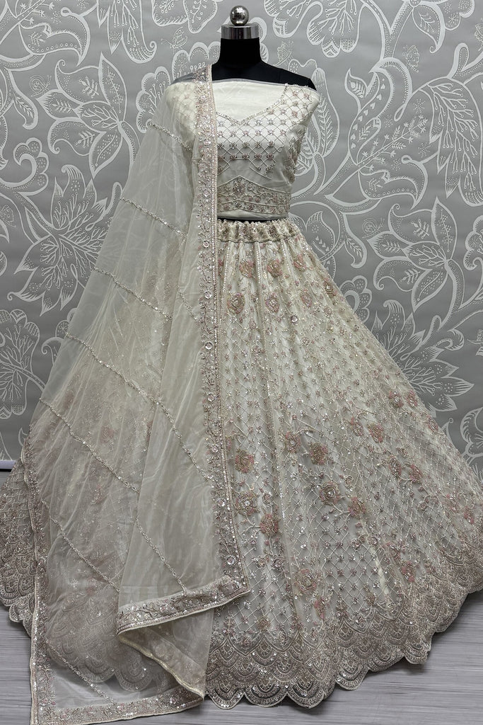 Awesome White Sequins Net Designer Lehenga Choli With Dupatta