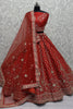 Fabulous Red Hand Work Net Bridal Lehenga Choli With Double Dupatta