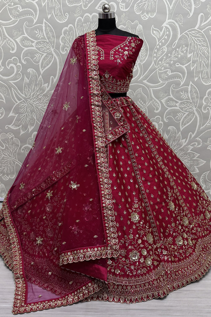 Precious Pink Embroidered Net Bridal Lehenga Choli With Double Dupatta