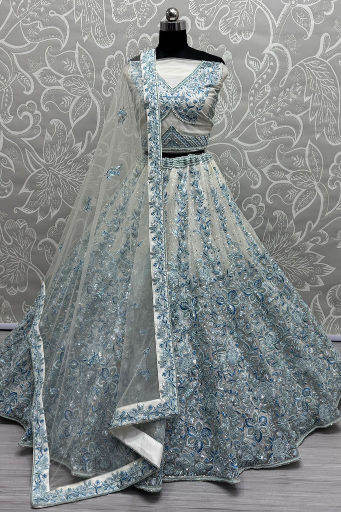 Wonderful Blue Embroidered Net Bridesmaid Lehenga Choli With Dupatta