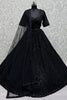 Pretty Black Pearl Work Net Reception Wear Lehenga Choli With Dupatta