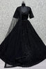Pretty Black Pearl Work Net Reception Wear Lehenga Choli With Dupatta
