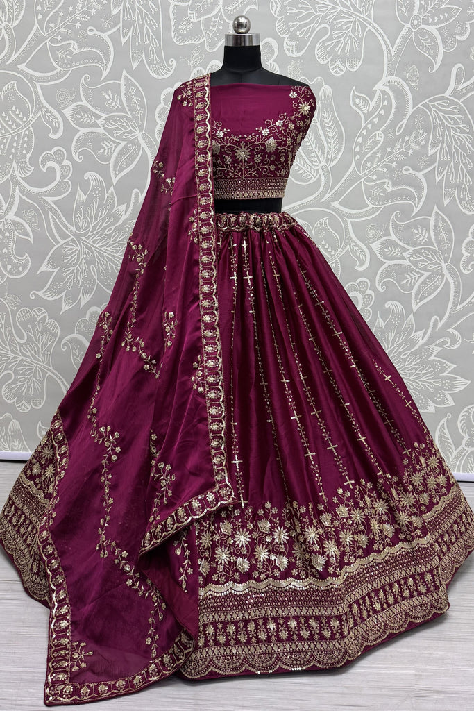 Lovely Rani Pink Sequins Chiffon Bridal Lehenga Choli With Dupatta