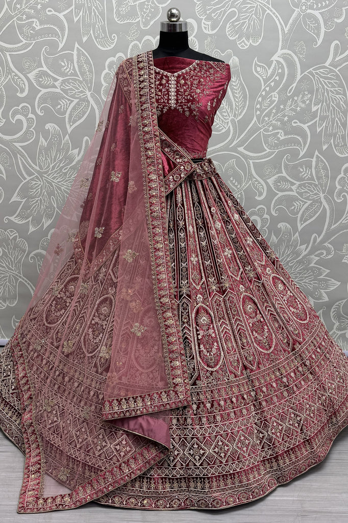 Magnetic Red Dori Work Velvet Bridal Lehenga Choli With Double Dupatta