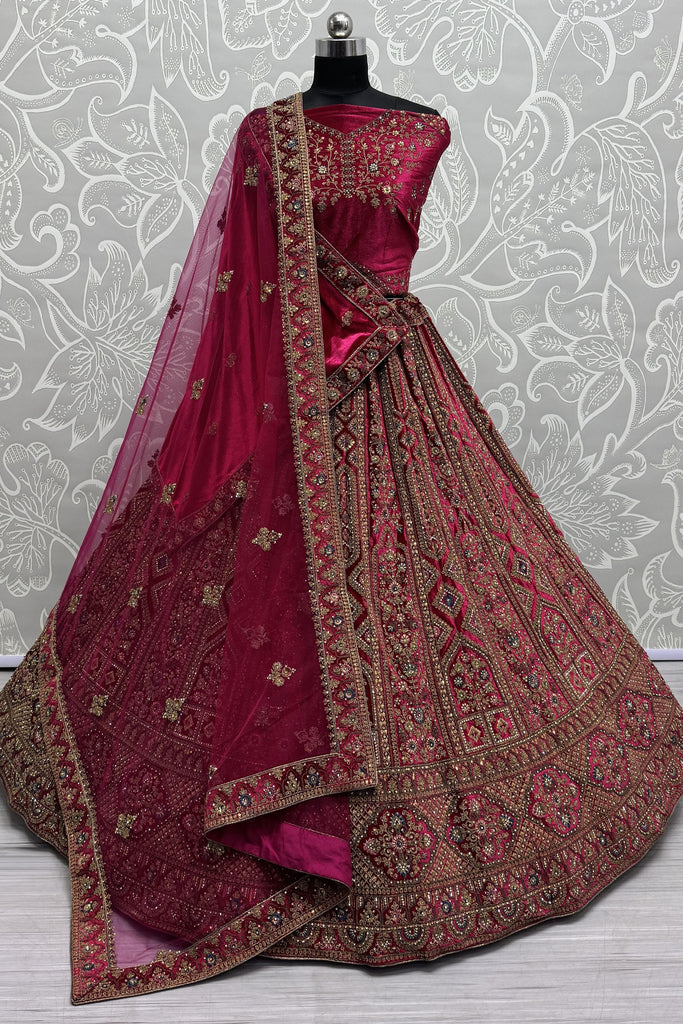 Gorgeous Dark Pink Dori Work Bridal Lehenga Choli With Double Dupatta