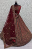 Pretty Maroon Velvet Bridal Lehenga Choli With Double Dupatta