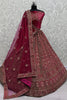 Tantalizing Pink Dori Work Velvet Bridal Lehenga Choli With Double Dupatta