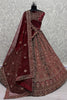 Beautiful Red Embroidered Velvet Bridal Lehenga Choli With Double Dupatta
