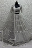 Stunning Grey Pearl Work Net Reception Wear Lehenga Choli With Dupatta
