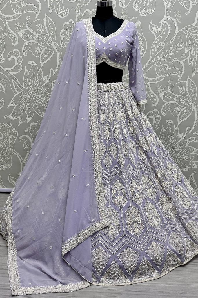 Delightful Lavender Thread Work Georgette Bridesmaid Lehenga Choli