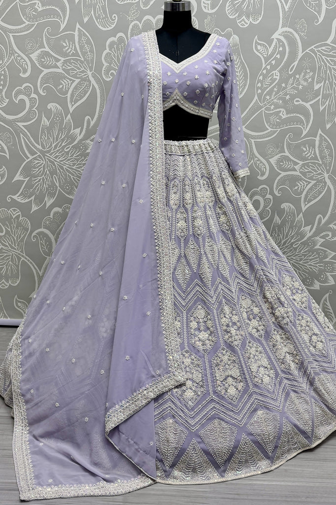 Delightful Lavender Thread Work Georgette Bridesmaid Lehenga Choli