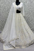 Attractive White Thread Work Net Bridesmaid Lehenga Choli With Dupatta