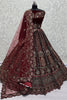 Amazing Maroon Dori Work Velvet Bridal Lehenga Choli With Double Dupatta