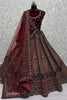 Lavish Red Thread Work Velvet Bridal Lehenga Choli With Double Dupatta