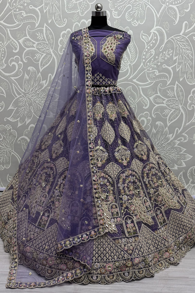 Fantastical Purple Multi-Thread Work Net Designer Lehenga Choli
