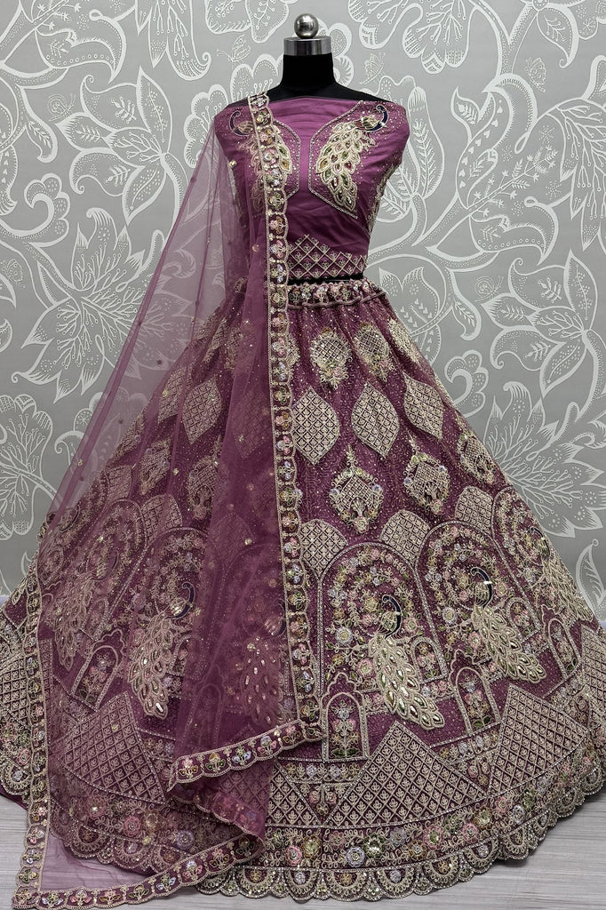 Awesome Lavender Dori Work Net Bridesmaid Lehenga Choli With Dupatta