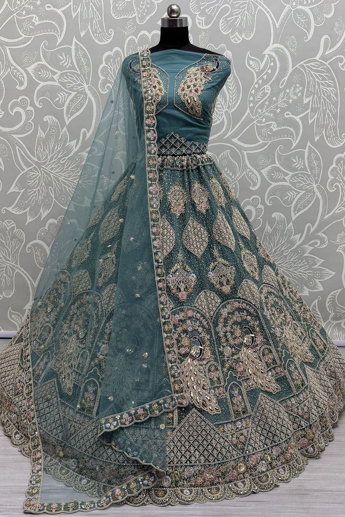 Marvelous Teal Blue Dori Work Net Lehenga Choli With Dupatta