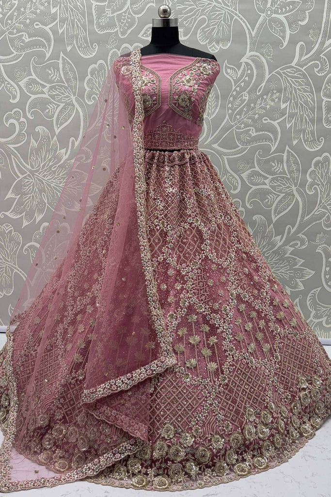 Marvelous Pink Zari Embroidered Net Bridesmaid Lehenga Choli