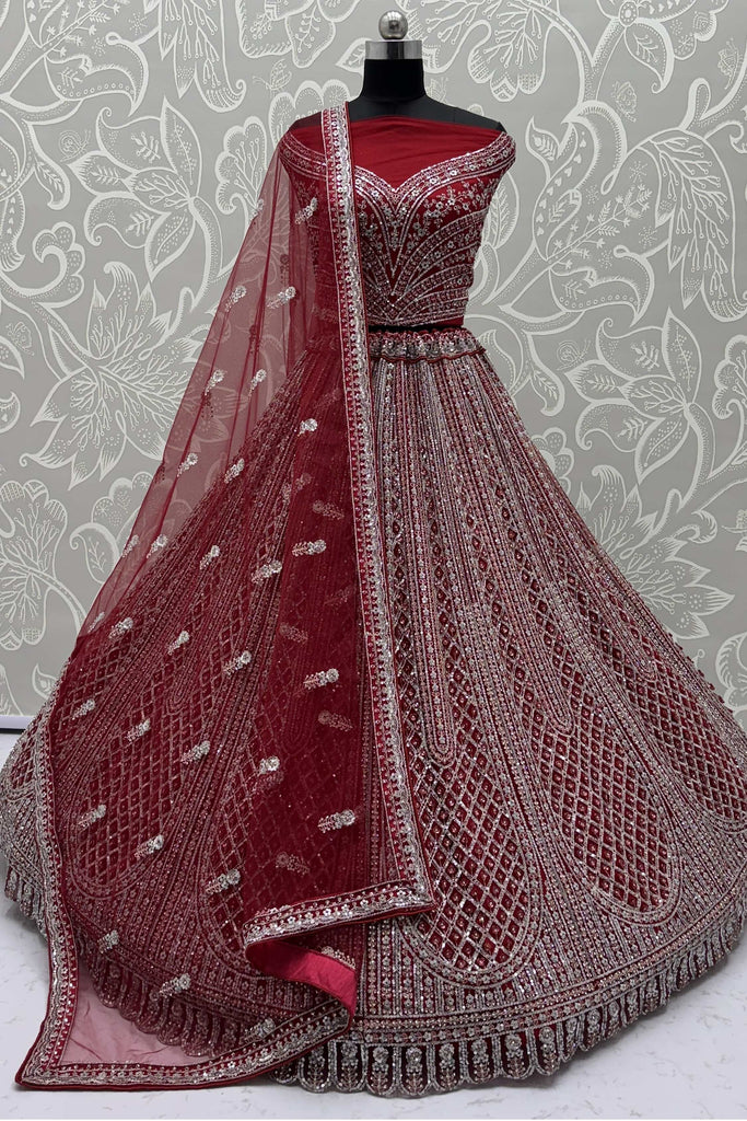 Alluring Red Dori Work Net Bridal Lehenga Choli With Dupatta
