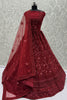 Stunning Red Thread Work Net Bridal Lehenga Choli With Dupatta